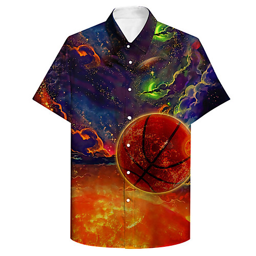 

Men's Shirt 3D Print Starry Sky Basketball Plus Size 3D Print Button-Down Short Sleeve Casual Tops Casual Fashion Streetwear Breathable Rainbow / Sports