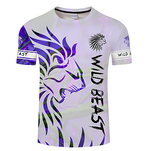 

Men's Unisex Tee T shirt 3D Print Graphic Prints Lion Plus Size 3D Print Short Sleeve Casual Tops Basic Designer Big and Tall Blue Green Brown