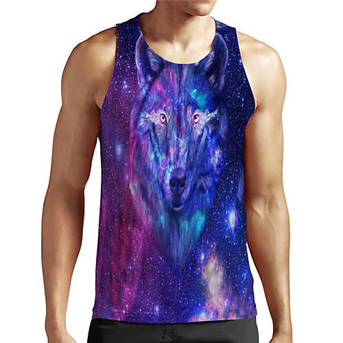 

Men's Unisex Tank Top Undershirt 3D Print Graphic Prints Wolf Plus Size Print Sleeveless Casual Tops Basic Designer Big and Tall Blue