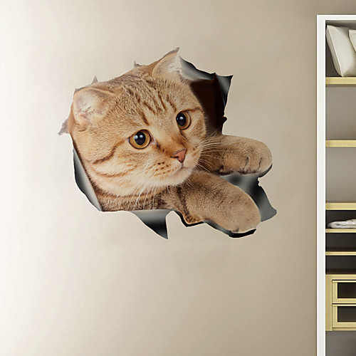 

3D Broken Wall Cute Naughty Cat Cartoon Home Background Decoration Removable Sticker