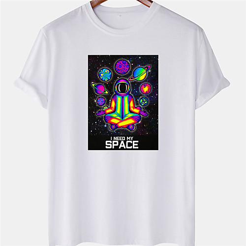 

Men's Unisex Tee T shirt Hot Stamping Graphic Prints Astronaut Planet Letter Plus Size Short Sleeve Casual Tops 100% Cotton Basic Designer Big and Tall White Blue Yellow