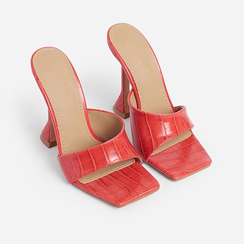 

Women's Sandals Heeled Mules High Heel Square Toe PU Solid Colored Dark Brown White Red