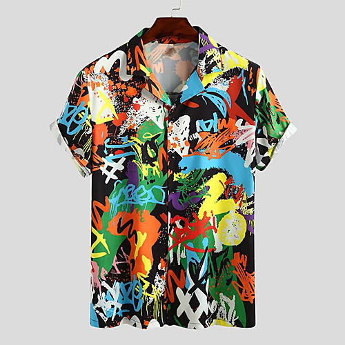 

Men's Shirt Graffiti Button-Down Short Sleeve Casual Tops Lightweight Casual Fashion Breathable White Black