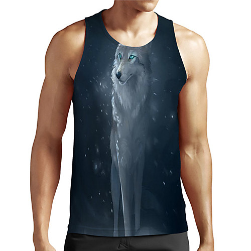 

Men's Unisex Tank Top Undershirt 3D Print Graphic Prints Wolf Plus Size Print Sleeveless Casual Tops Basic Designer Big and Tall Gray