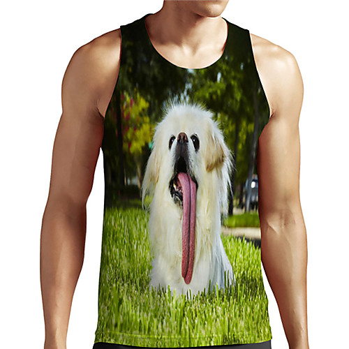 

Men's Unisex Tank Top Undershirt 3D Print Dog Graphic Prints Animal Plus Size Print Sleeveless Casual Tops Basic Designer Big and Tall Green