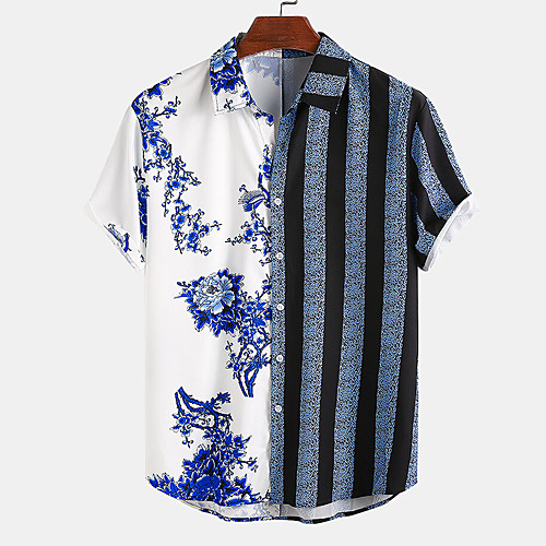 

Men's Shirt Striped Button-Down Short Sleeve Casual Tops Lightweight Casual Fashion Breathable Blue-Green Blue