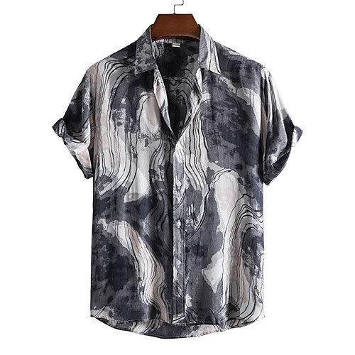 

Men's Shirt Graphic Prints Button-Down Short Sleeve Casual Tops Casual Fashion Breathable Comfortable Gray Red / Beach