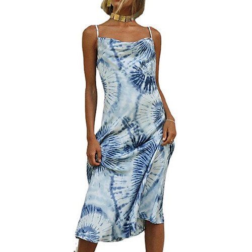 

Women's Strap Dress Midi Dress Blue Sleeveless Tie Dye Print Spring Summer Boat Neck Casual Holiday 2021 S M L XL