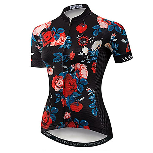 

21Grams Women's Short Sleeve Cycling Jersey Summer Spandex Polyester Black Rose Hawaii Bike Jersey Top Mountain Bike MTB Road Bike Cycling Quick Dry Moisture Wicking Breathable Sports Clothing Apparel