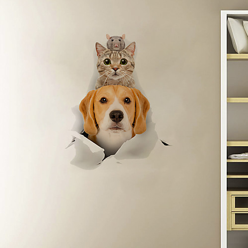 

3D Broken-Wall Dog and Cat Folded Cartoon Home Children's Room Background Decoration Can Be Removed Stickers