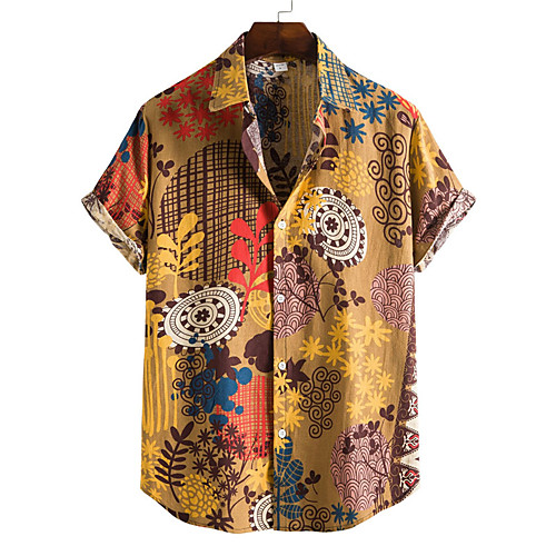 

Men's Shirt Floral Button-Down Short Sleeve Casual Tops Cotton Casual Fashion Breathable Comfortable Yellow