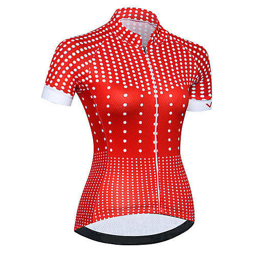 

21Grams Women's Short Sleeve Cycling Jersey Summer Spandex Polyester Red and White Dot Bike Jersey Top Mountain Bike MTB Road Bike Cycling Quick Dry Moisture Wicking Breathable Sports Clothing Apparel
