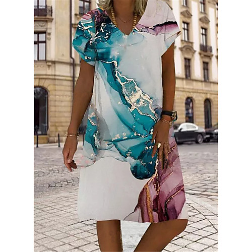 

Women's T Shirt Dress Tee Dress Knee Length Dress Yellow Red Wine Navy Blue Short Sleeve Print Spring Summer Round Neck Casual / Daily 2021 S M L XL XXL XXXL 4XL 5XL