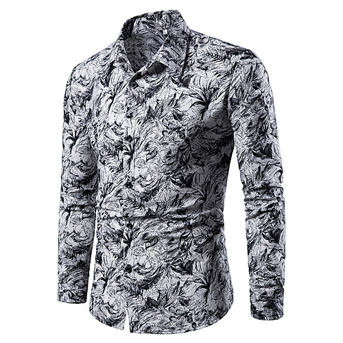 

Men's Shirt Other Prints Leaves Print Long Sleeve Daily Tops Beach Button Down Collar Blue White Red