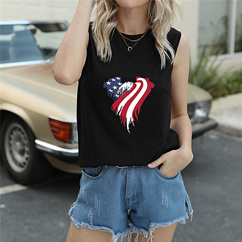 

Women's Independence Day Tank Top T shirt Star USA American Flag Print Round Neck Basic Streetwear Tops White Purple Yellow