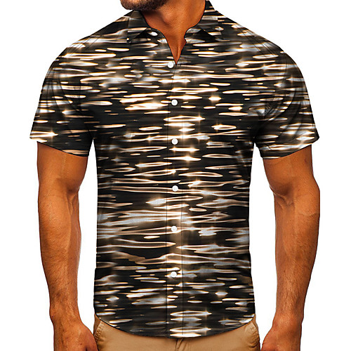 

Men's Shirt 3D Print Graphic Prints Streamer Button-Down Short Sleeve Street Tops Casual Fashion Classic Breathable Brown