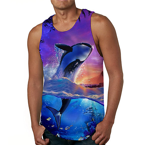 

Men's Tank Top Undershirt 3D Print Graphic Prints Shark Print Sleeveless Daily Tops Casual Designer Big and Tall Blue