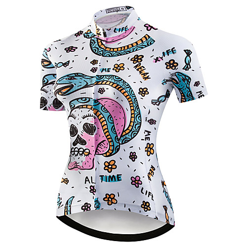 

21Grams Women's Short Sleeve Cycling Jersey Summer Spandex Polyester White Sugar Skull Snake Animal Bike Jersey Top Mountain Bike MTB Road Bike Cycling Quick Dry Moisture Wicking Breathable Sports