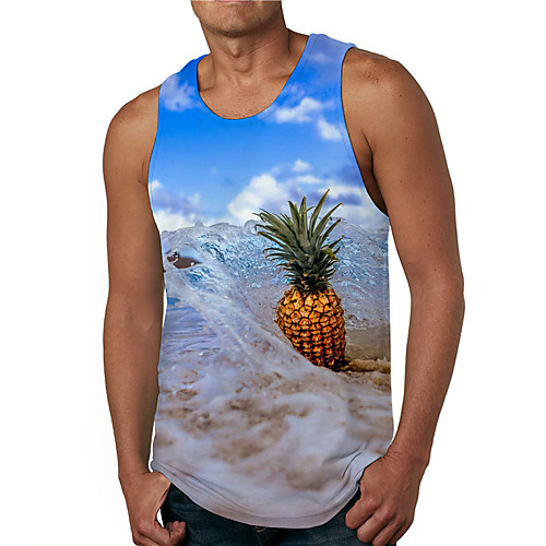 

Men's Tank Top Undershirt 3D Print Graphic Prints Pineapple Print Sleeveless Daily Tops Casual Designer Big and Tall Blue