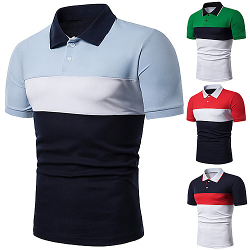 

Men's Golf Shirt Tennis Shirt non-printing Color Block Short Sleeve Casual Tops Cotton Casual Green Red Navy Blue / Summer