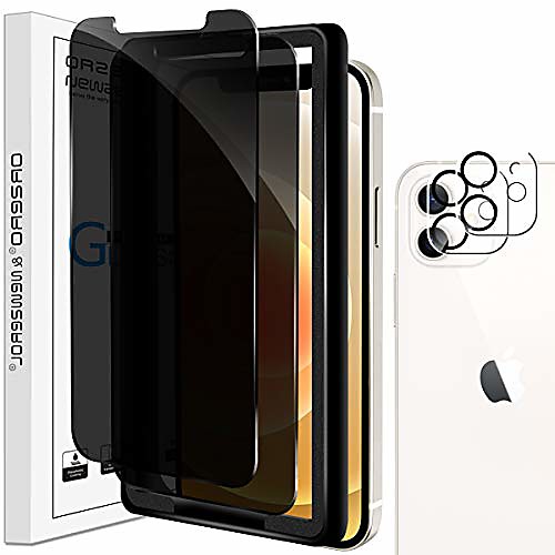 

newzerol 2 pieces screen protector 2 pieces camera protection compatible for iphone 12 mini (5.4 inch) [with installation frame] [anti spy] full cover screen protector made of tempered glass - black