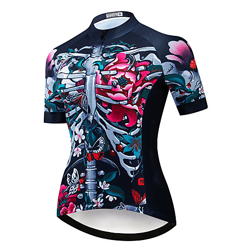 

21Grams Women's Short Sleeve Cycling Jersey Summer Spandex Polyester Black Sugar Skull Skull Floral Botanical Bike Jersey Top Mountain Bike MTB Road Bike Cycling Quick Dry Moisture Wicking Breathable