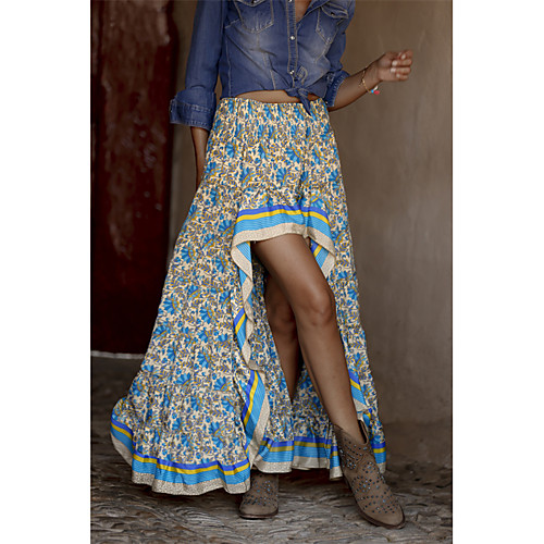 

Women's Vacation Casual / Daily Boho Skirts Floral / Botanical Print Blue Red