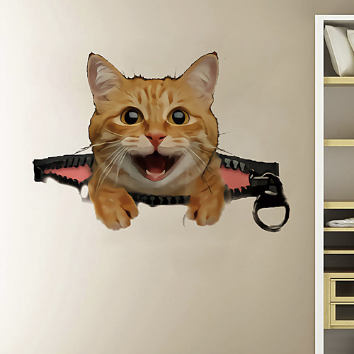 

3D Zipper Effect Cute Cat Cartoon Home Background Decoration Can Be Removed Stickers