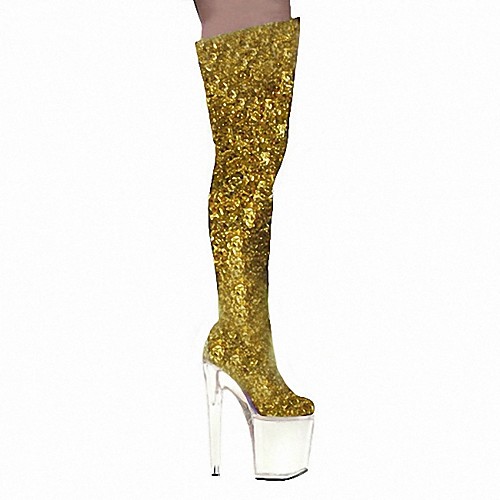 

Women's Boots Sexy Boots Stripper Boots High Heel Round Toe Over The Knee Boots Thigh High Boots PU Lace-up Solid Colored Fuchsia Silver Gold