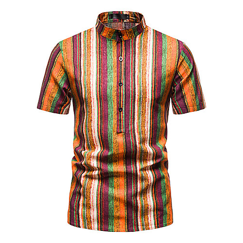 

Men's Shirt Other Prints Striped Print Short Sleeve Daily Tops Fashion Beach Hawaiian Orange