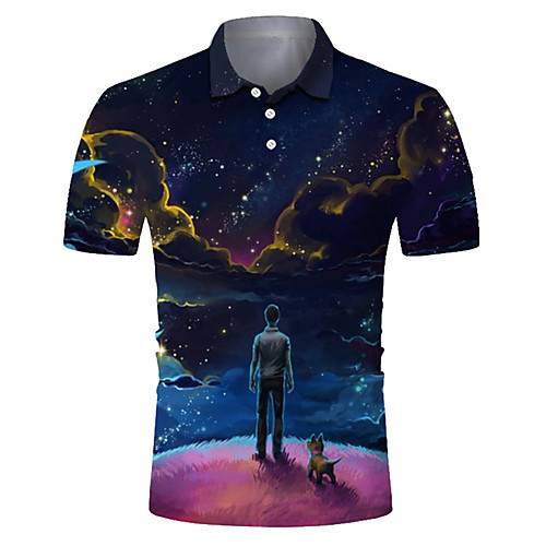 

Men's Golf Shirt Tennis Shirt 3D Print Starry Sky Human Button-Down Short Sleeve Street Tops Casual Fashion Cool Breathable Black / Sports