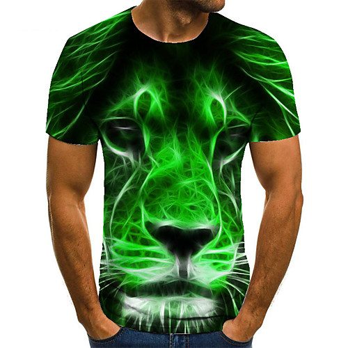

Men's Unisex Tee T shirt 3D Print Graphic Prints Lion Plus Size Print Short Sleeve Casual Tops Basic Fashion Designer Big and Tall Green