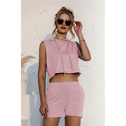 

Women's Basic Streetwear Solid Color Vacation Casual / Daily Two Piece Set Crop Tracksuit Loungewear Biker Shorts Tops