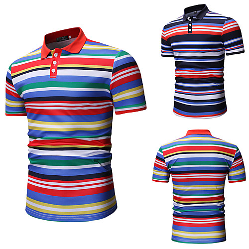 

Men's Golf Shirt Tennis Shirt Other Prints Striped Short Sleeve Casual Tops Cotton Casual Yellow Navy Blue / Summer