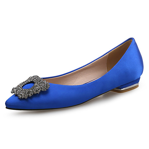 

Women's Flats Flat Heel Pointed Toe Closed Toe Wedding Flats Satin Rhinestone Solid Colored Black Blue Pink