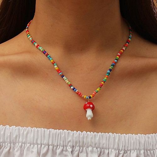 

Women's Beaded Necklace Necklace Mushroom Colorful Fashion Boho Resin Rainbow 44 cm Necklace Jewelry 1pc For