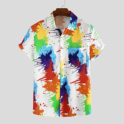 

Men's Shirt Graffiti Button-Down Short Sleeve Casual Tops Lightweight Casual Fashion Breathable Rainbow