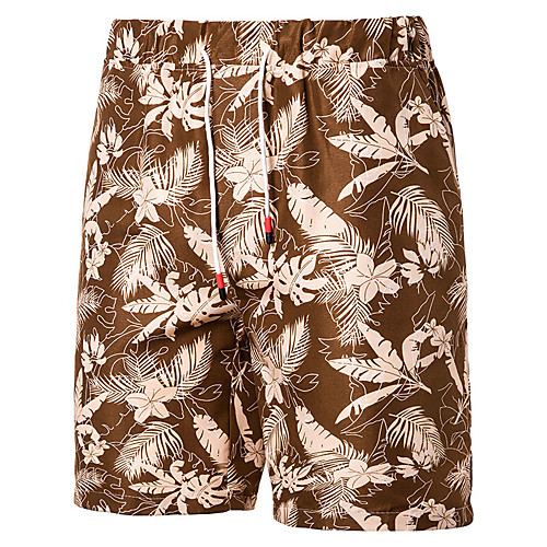 

Men's Casual Casual Holiday Shorts Pants Graphic Leaf Knee Length Yellow