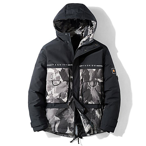 

Men's Padded Coat Loose Jacket Color Block Khaki Black