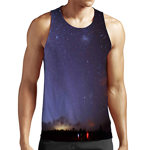 

Men's Unisex Tank Top Undershirt 3D Print Galaxy Graphic Prints Plus Size Print Sleeveless Casual Tops Basic Designer Big and Tall Blue