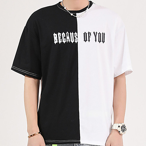 

Men's Unisex Tee T shirt Hot Stamping Patchwork Graphic Prints Letter Plus Size Short Sleeve Casual Tops 100% Cotton Basic Vintage Designer Big and Tall Black / White
