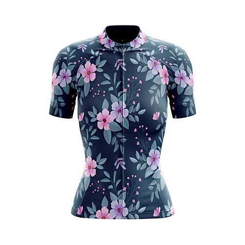 

21Grams Women's Short Sleeve Cycling Jersey Summer Spandex Polyester Dark Navy Floral Botanical Bike Jersey Top Mountain Bike MTB Road Bike Cycling Quick Dry Moisture Wicking Breathable Sports