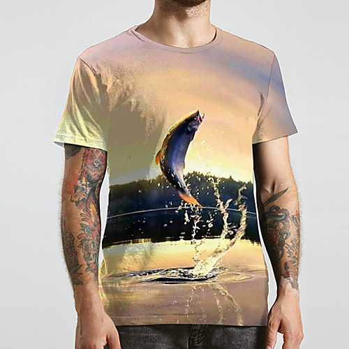 

Men's Unisex Tee T shirt 3D Print Graphic Prints Fish Plus Size Print Short Sleeve Casual Tops Basic Designer Big and Tall Yellow