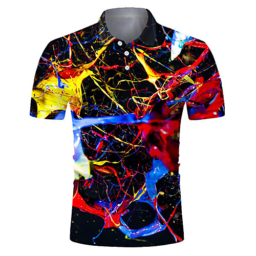 

Men's Golf Shirt Tennis Shirt 3D Print Gradient Button-Down Short Sleeve Street Tops Casual Fashion Cool Breathable Black / Sports
