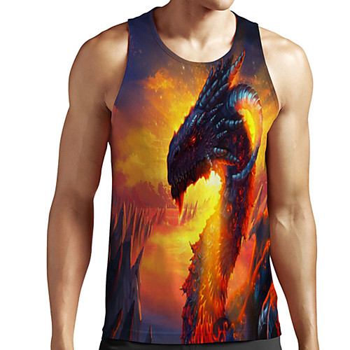 

Men's Unisex Tank Top Undershirt 3D Print Graphic Prints Dinosaur Plus Size Print Sleeveless Casual Tops Basic Designer Big and Tall Yellow