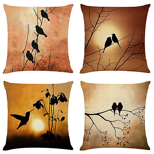 

Double Side Cushion Cover 4PC Soft Decorative Square Pillowcase for Sofa bedroom Car Chair Superior Quality Birds Outdoor Cushion for Patio Garden Farmhouse Bench Couch