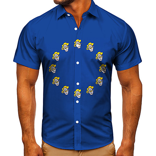 

Men's Shirt 3D Print Graphic Prints Hand Button-Down Short Sleeve Street Tops Casual Fashion Classic Breathable Blue