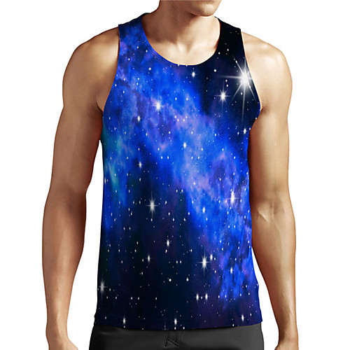 

Men's Unisex Tank Top Undershirt 3D Print Galaxy Graphic Prints Plus Size Print Sleeveless Casual Tops Basic Designer Big and Tall Blue