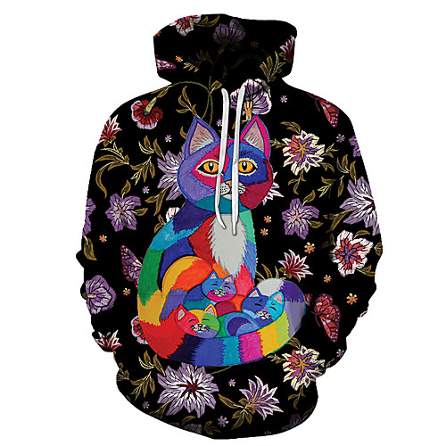 

Men's Unisex Plus Size Pullover Hoodie Sweatshirt Cat Graphic Prints Print Hooded Casual Daily Holiday 3D Print Basic Designer Hoodies Sweatshirts Long Sleeve Blue Yellow Gray