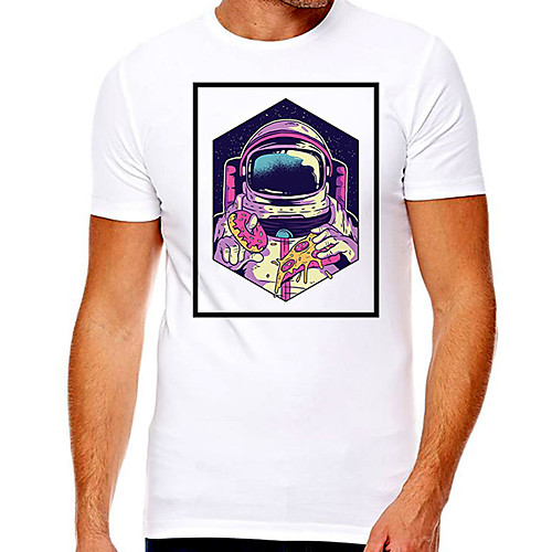 

Men's Unisex Tee T shirt Hot Stamping Graphic Prints Astronaut Plus Size Print Short Sleeve Casual Tops Cotton Basic Designer Big and Tall White